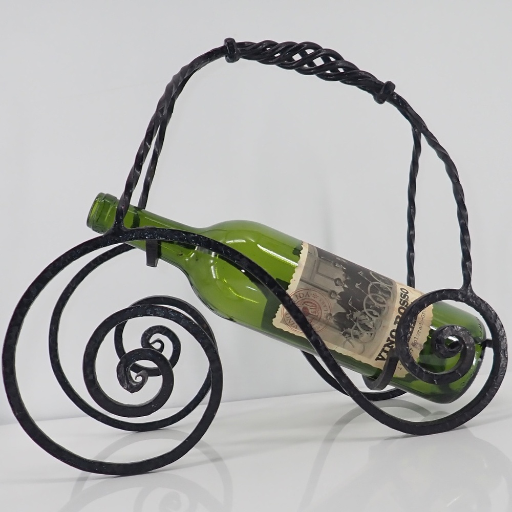 Wine Bottle Holder Black Twisted Wrought Iron Counter Top Vino French Swirl
